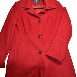 London Fog Red Wool Blend Dress Coat‎ Womens Medium Button Front Career